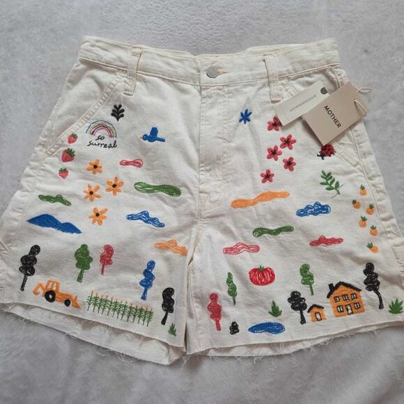 New 26 Mother x Anthropologie The Stud Finder shorts No Rainbows without Rain - Picture 3 of 11